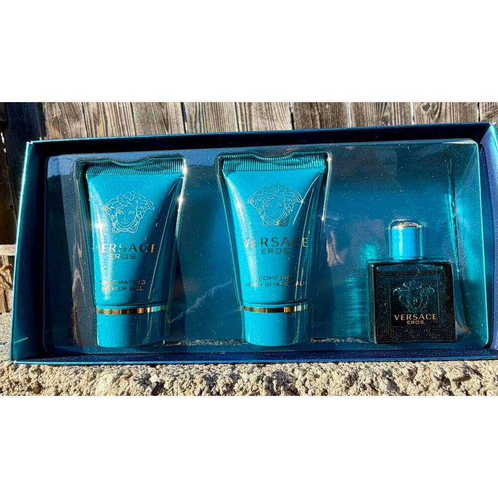 Versace Eros Eau De Toilette Gift Set For Men- Cologne, After Shave & Shower Gel